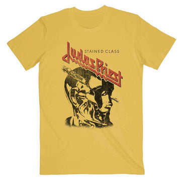 Judas Priest Unisex T-Shirt: Stained Class Vintage Head (Yellow)