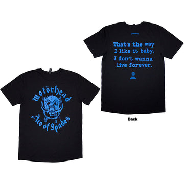 Motorhead Unisex T-Shirt: Ace Of Spades Lyric (Back Print) (Black)
